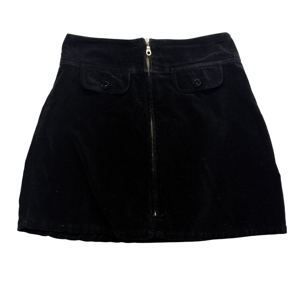 Vintage 90s Black Velvet Mini Skirt Womens 12 Zip Front Pockets Goth